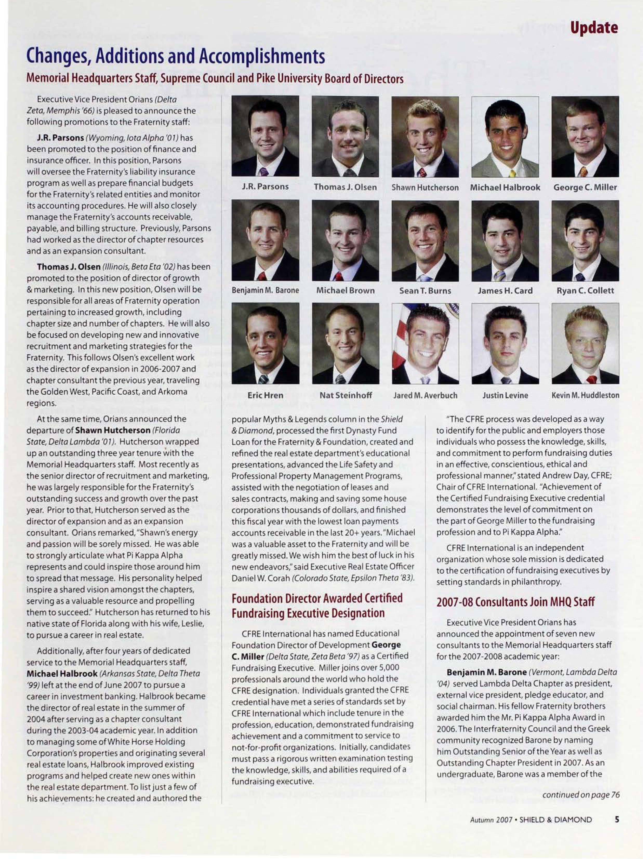 Update: Changes, Additions and Accomplishments, Autumn 2007